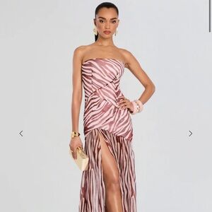 Retrofete Strapless Zebra Print Dress